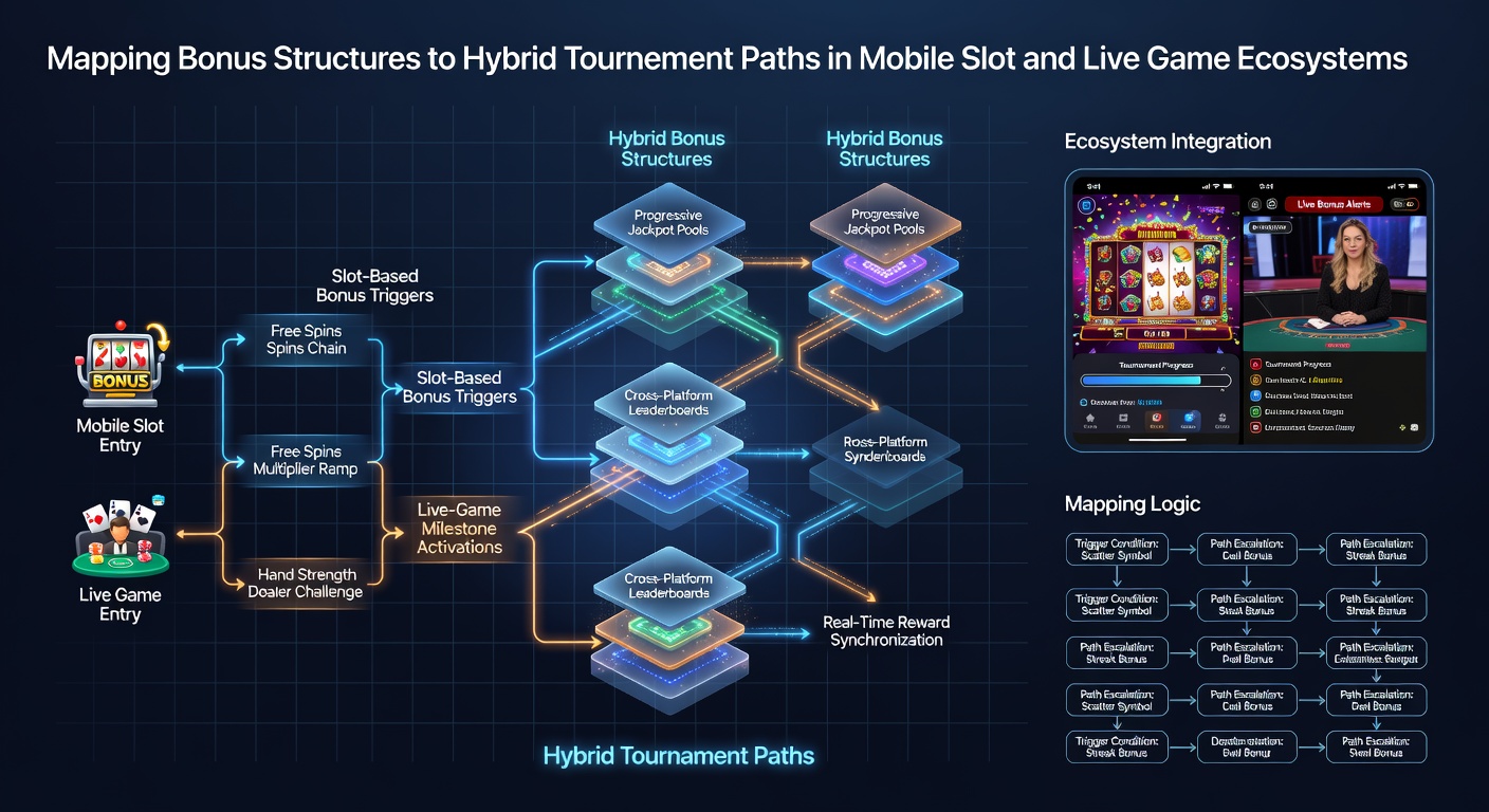 Chart displaying progression routes and bonus integration points across mobile slot and live dealer tournament stages
